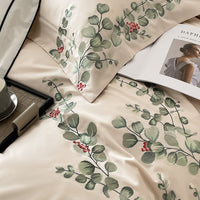 Thumbnail for Green Vine American Country Flowers Embroidered Duvet Cover, Egyptian Cotton 1000TC Bedding Set