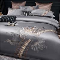 Thumbnail for Luxury Grey Pink Flowers American Winter Wedding Duvet Cover Set, 1000TC Egyptian Cotton Bedding Set