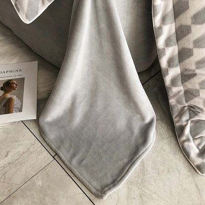 Grey Jacquard Patchwork Short Plush Duvet Cover Set, Velvet Fleece Bedding Set