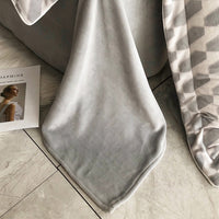 Thumbnail for Grey Jacquard Patchwork Short Plush Duvet Cover Set, Velvet Fleece Bedding Set