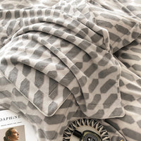 Thumbnail for Grey Jacquard Patchwork Short Plush Duvet Cover Set, Velvet Fleece Bedding Set
