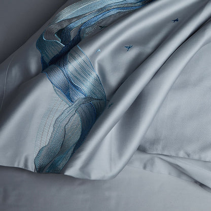 Luxury Grey Blue Curves Hotel Grade Duvet Cover, 1000TC Egyptian Cotton Bedding Set