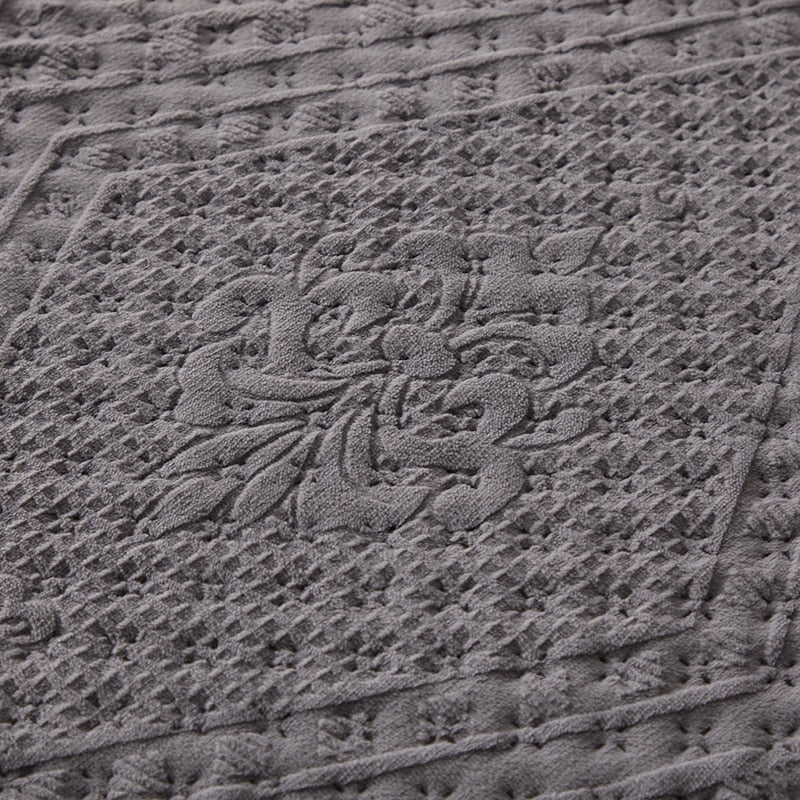 Grey Brown Coffee Luxury European 3D Carved Velvet Fleece Fabric Bedspread Coverlet Bedding Set