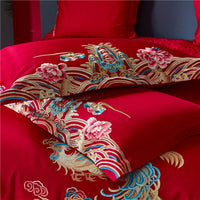 Thumbnail for Luxury Gold Red Long Phoenix Tassel Wedding Duvet Covet Set, Egyptian Cotton 1000TC Bedding Set