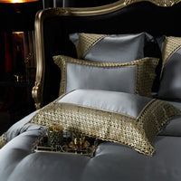 Thumbnail for Luxury Baroque Royal Wedding Gold Lace Duvet Cover Set, Silk Cotton 1200TC Bedding Set