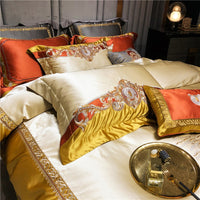 Thumbnail for Luxury Blue Gold Tiger Baroque Embroidered Duvet Cover Set, 1400TC Egyptian Cotton Bedding Set
