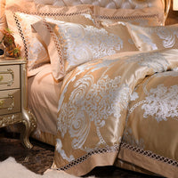 Thumbnail for Pink Silver Golden Premium European Satin Duvet Cover Set, Silk Cotton, 500 Thread Bedding Set