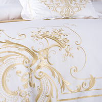Thumbnail for White Gold Baroque Premium Embroidered Duvet Cover Set, Egyptian Cotton Bedding Set