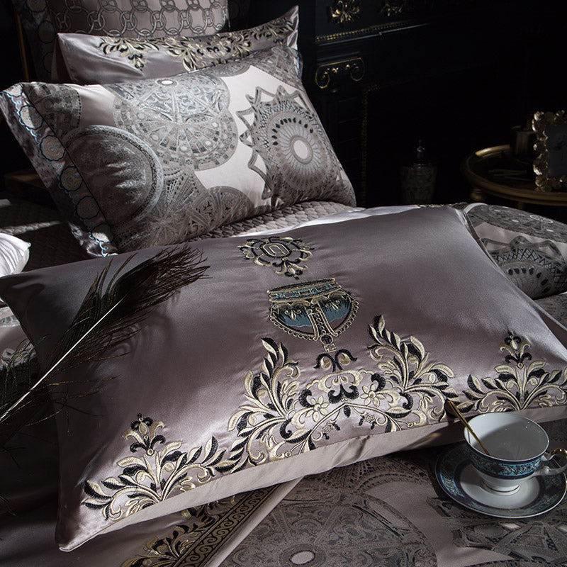Luxury Golden European Wedding Duvet Cover Set, Embroidered Jacquard Egyptian Cotton New2020 Bedding Set