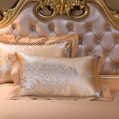 Pink Silver Golden Premium European Satin Duvet Cover Set, Silk Cotton, 500 Thread Bedding Set