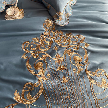 Red White Gold Embroidered Duvet Cover Set European Linen Lace Soft Satin Silk Bedding Set