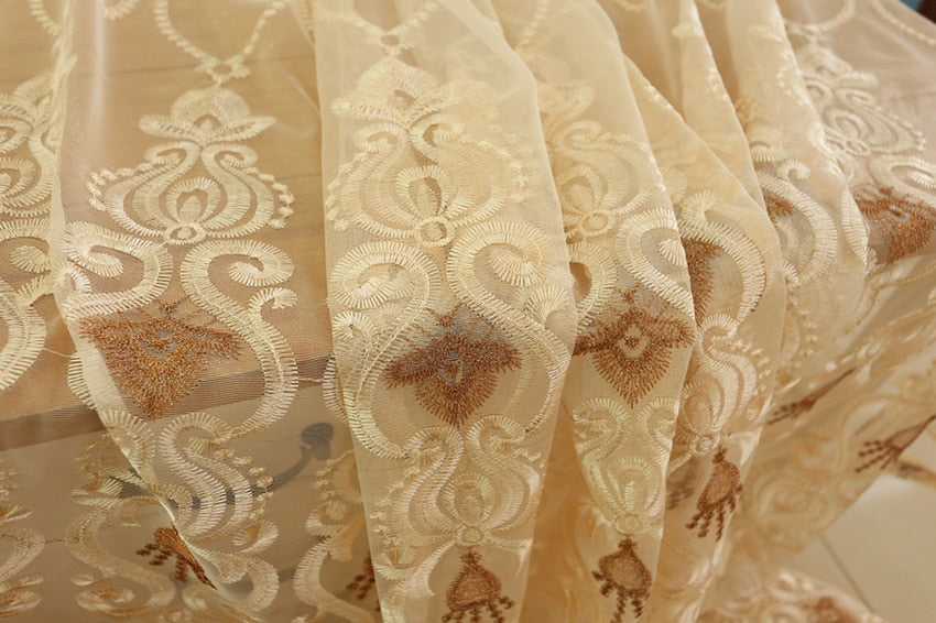 Beige Tulle Baroque Embroidered Curtains For Bedroom and Living Room