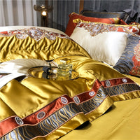 Thumbnail for Luxury Blue Gold Tiger Baroque Embroidered Duvet Cover Set, 1400TC Egyptian Cotton Bedding Set
