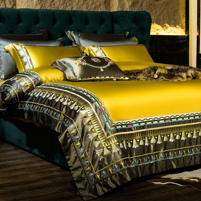 Premium Orange Champagne European Baroque Jacquard Duvet Cover, Egyptian Cotton 1500TC Bedding Set