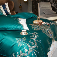 Thumbnail for Luxury Blue White Baroque Royal Duvet Cover Set, Washed Silk And Cotton Bedding Set