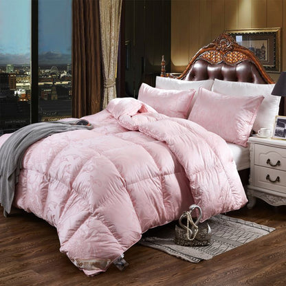 Luxury White Pink Fluffy Goose Down Comforter for All Seasons Hotel Quality Grade