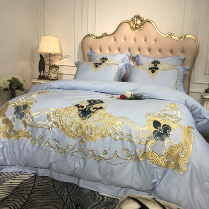 White Golden Premium Europe American Style Duvet Cover Set, Egyptian Cotton Bedding Set