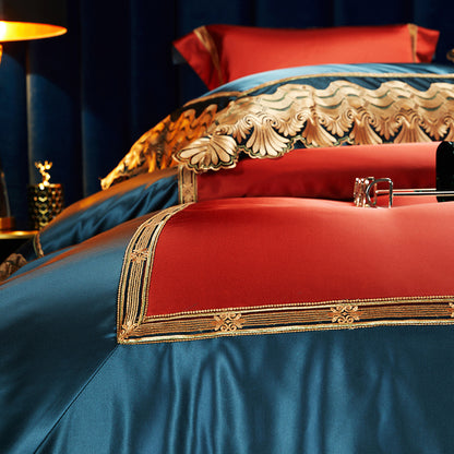 Luxury Vintage Europe Baroque Gold Lace Edge Wedding Duvet Cover Set, Egyptian Cotton 1200TC Bedding Set