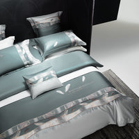 Thumbnail for Luxury Grey Green Feather Embroidered Duvet Cover Set, 1000TC Egyptian Cotton Bedding Set