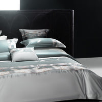 Thumbnail for Luxury Grey Green Feather Embroidered Duvet Cover Set, 1000TC Egyptian Cotton Bedding Set