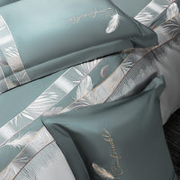 Thumbnail for Luxury Grey Green Feather Embroidered Duvet Cover Set, 1000TC Egyptian Cotton Bedding Set