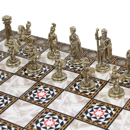 Figures of Rome Metal Chess Set with Board Small Size Sculptures and Statues