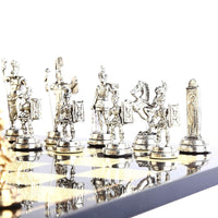 Thumbnail for Rome Figures Metal Chess Set with Walnut Patterned Wood Chess Board Sculptures and Statues