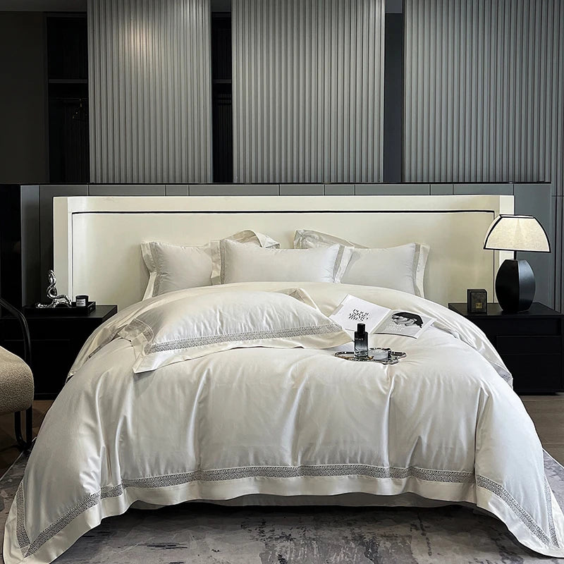 Luxury Long Striped Jacquard Smooth 1000TC Egyptian Cotton Duvet Cover Bedding Set