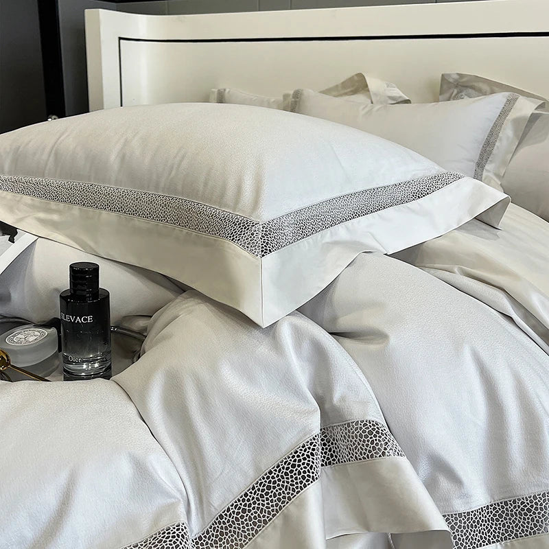 Luxury Long Striped Jacquard Smooth 1000TC Egyptian Cotton Duvet Cover Bedding Set