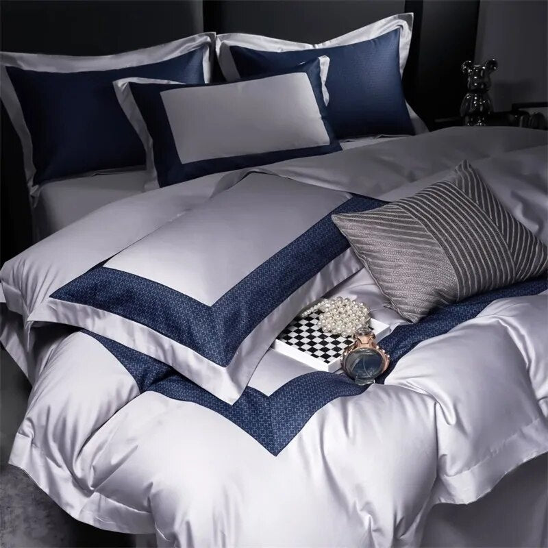 Luxury Grey Blue Europe Modern Patchwork Duvet Cover set, 1000TC Cotton Bedding Set