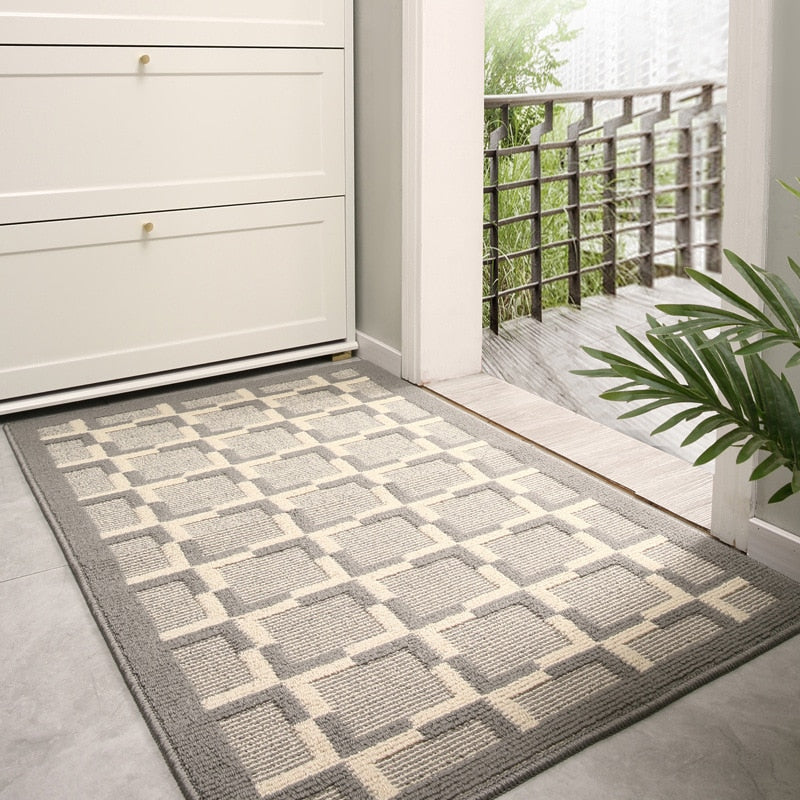 Grey Cross Line Rug Modern Non-Slip Absorbent Carpet Washable