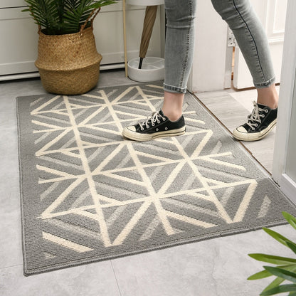 Grey Cross Line Rug Modern Non-Slip Absorbent Carpet Washable