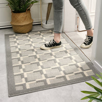 Thumbnail for Grey Cross Line Rug Modern Non-Slip Absorbent Carpet Washable