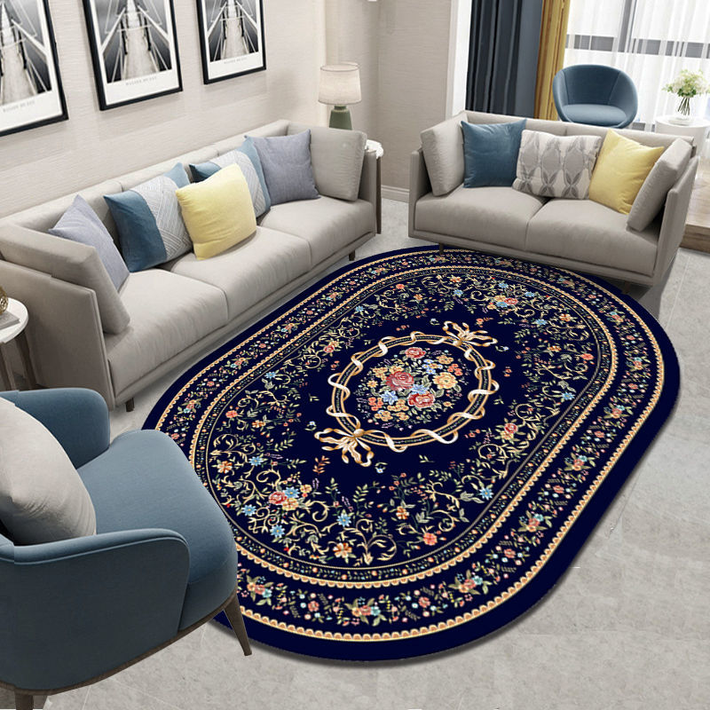 Flower European Oval Rug Living Room Washable Carpet for Bedroom