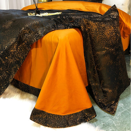 Luxury Black Gold Marble Jacquard Leopard Print Patchwork Duvet Cover, Egyptian Cotton 1000TC Bedding Set