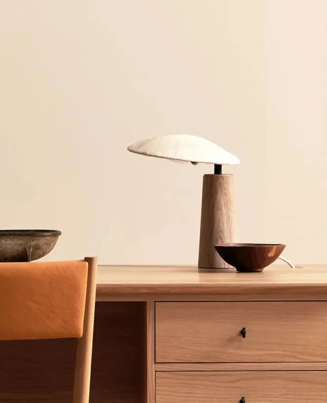 Minimal Japanese Zen Art Table Lamp LED Lighting Fabric Wood House