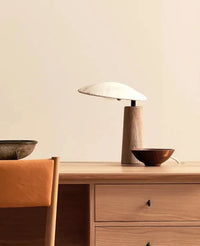 Thumbnail for Minimal Japanese Zen Art Table Lamp LED Lighting Fabric Wood House