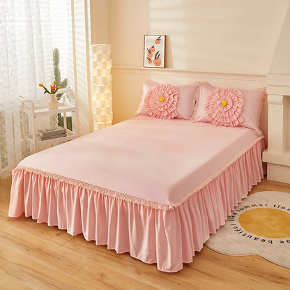 Pink White Korean Princess 1000TC Egyptian Cotton Handwork Flowers Embroidery Duvet Cover Bedding Set
