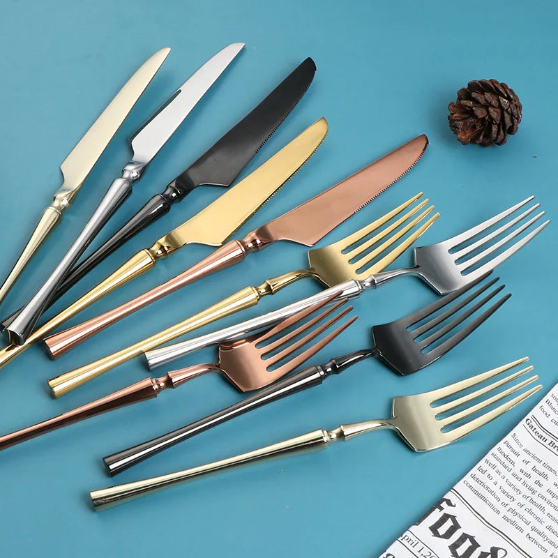 Korean Stainless Steel Thick Round Handle Cutlery Set Dinnerware