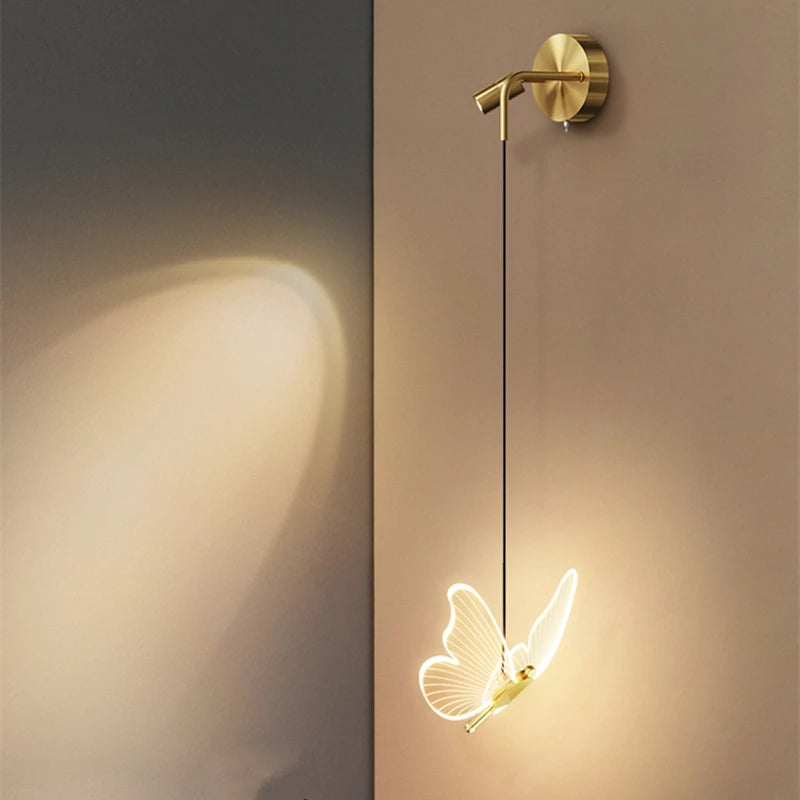 Luxury Gold Butterfly LED Lighting Wall Lamp Minimalist Bedroom