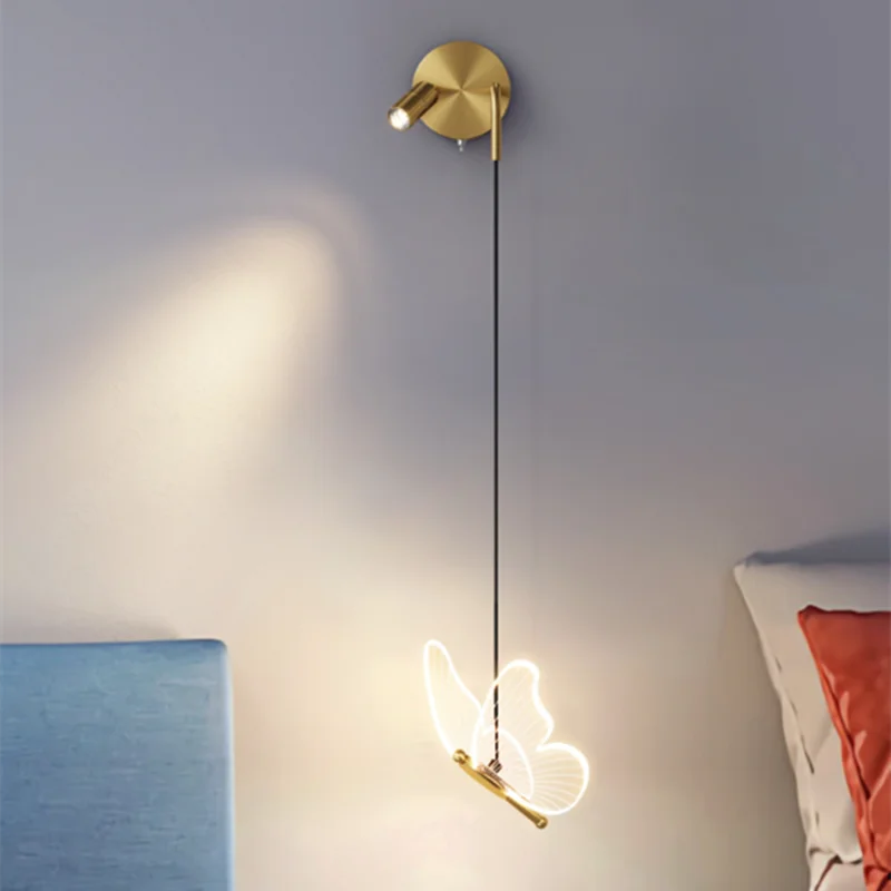 Luxury Gold Butterfly LED Lighting Wall Lamp Minimalist Bedroom