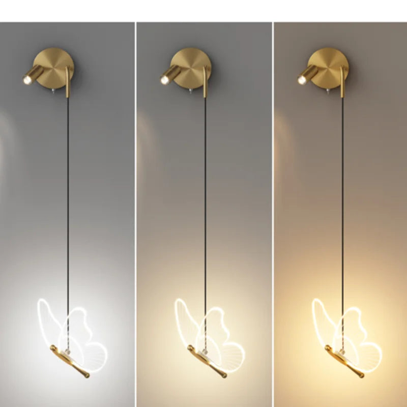 Luxury Gold Butterfly LED Lighting Wall Lamp Minimalist Bedroom