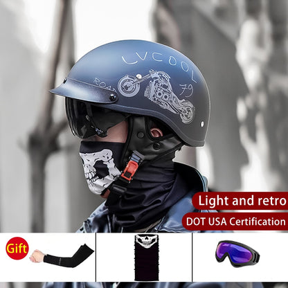 Black Silver DOT Certification Retro Motorcycle Helmets Half Face Biker Moto
