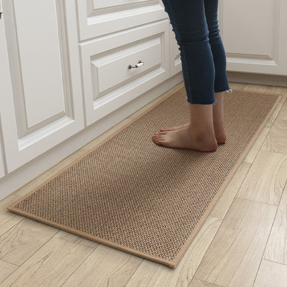 Brown Grey Linen Rugs Kitchen Floor Mats Anti-Slip Washed