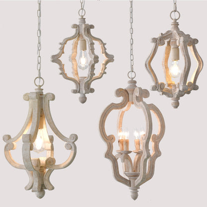 White Loft Nordic Chandelier Lighting Wooden Antique Hanging Lamp Dining Room Decor