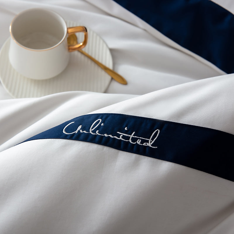 Luxury Blue White European Hotel Grade Duvet Cover Set, 600TC Egyptian Cotton Bedding Set