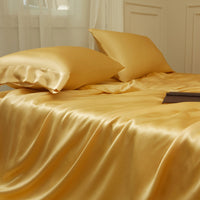Thumbnail for Luxury Dark Blue Yellow Mulberry Silk European Duvet Cover Set, 100% Silk Bedding Set