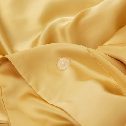 Luxury Dark Blue Yellow Mulberry Silk European Duvet Cover Set, 100% Silk Bedding Set