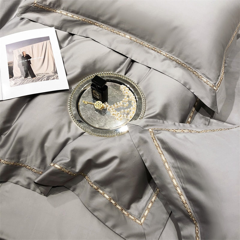 Luxury Grey Gold Green American Style Duvet Cover Set, 1000TC Egyptian Cotton Bedding Set