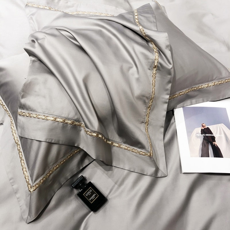 Luxury Grey Gold Green American Style Duvet Cover Set, 1000TC Egyptian Cotton Bedding Set